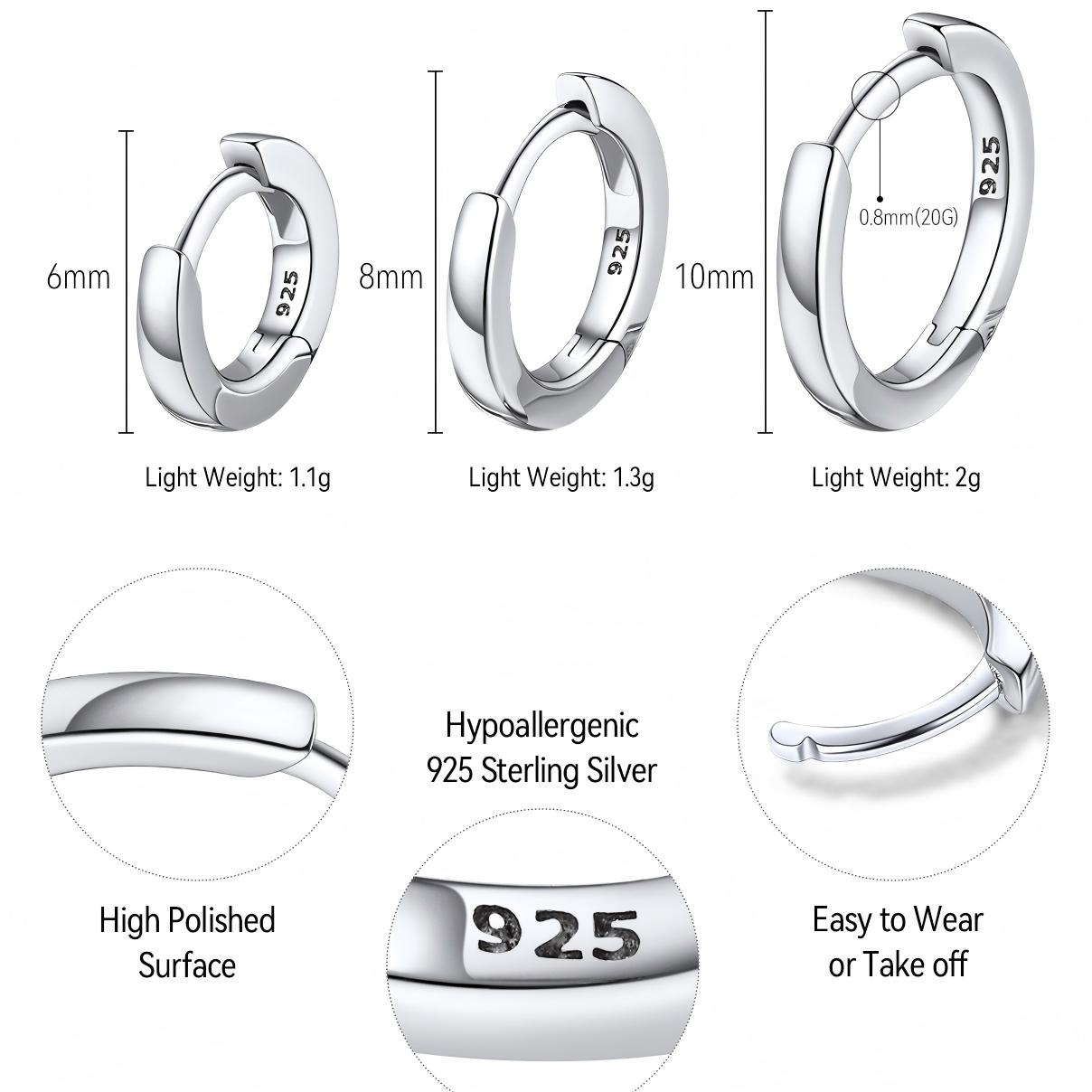 Classic Sterling Silver Huggie Hoop Earrings for Men Women