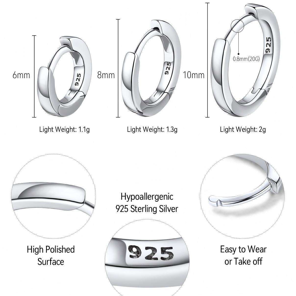 Classic Sterling Silver Huggie Hoop Earrings for Men Women