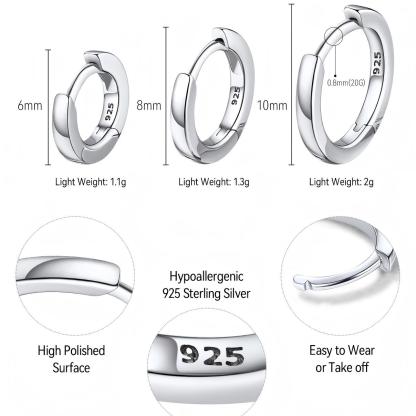 Classic Sterling Silver Huggie Hoop Earrings for Men Women