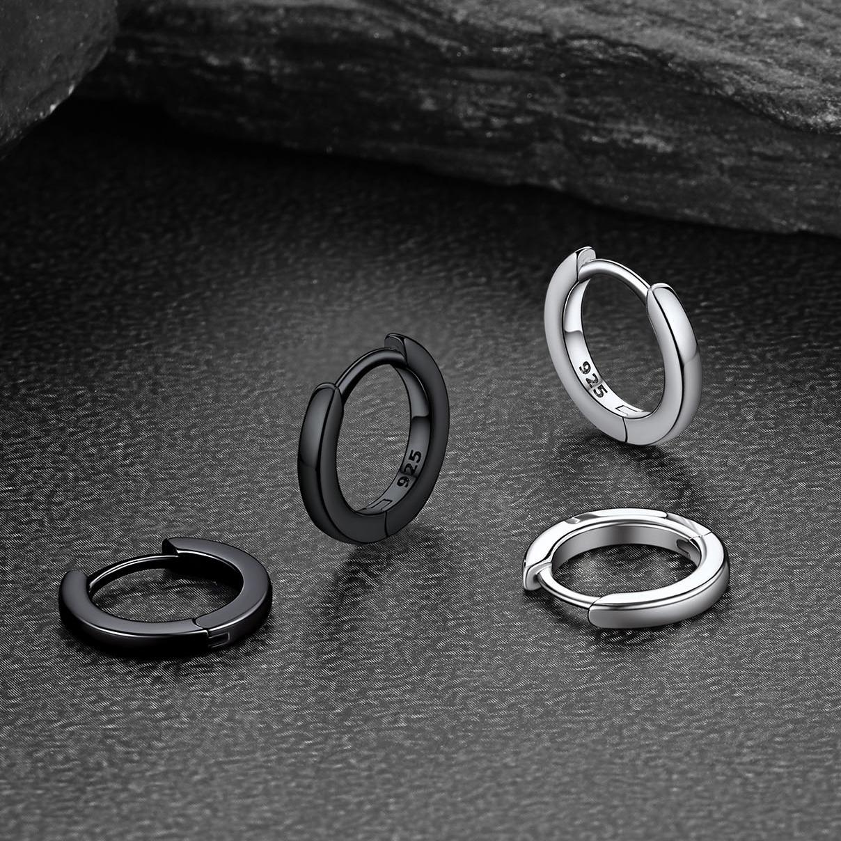 Classic Sterling Silver Huggie Hoop Earrings for Men Women