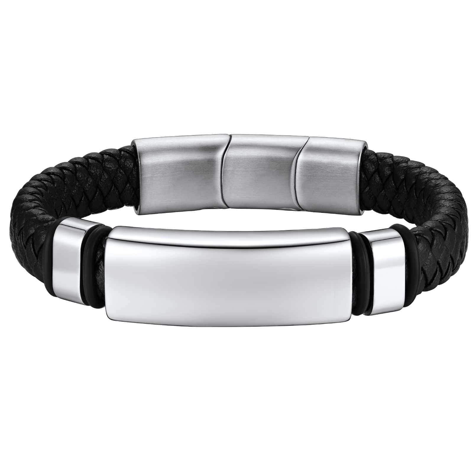 Custom Engraving 11mm Stainless Steel  Leather Bracelet For Men