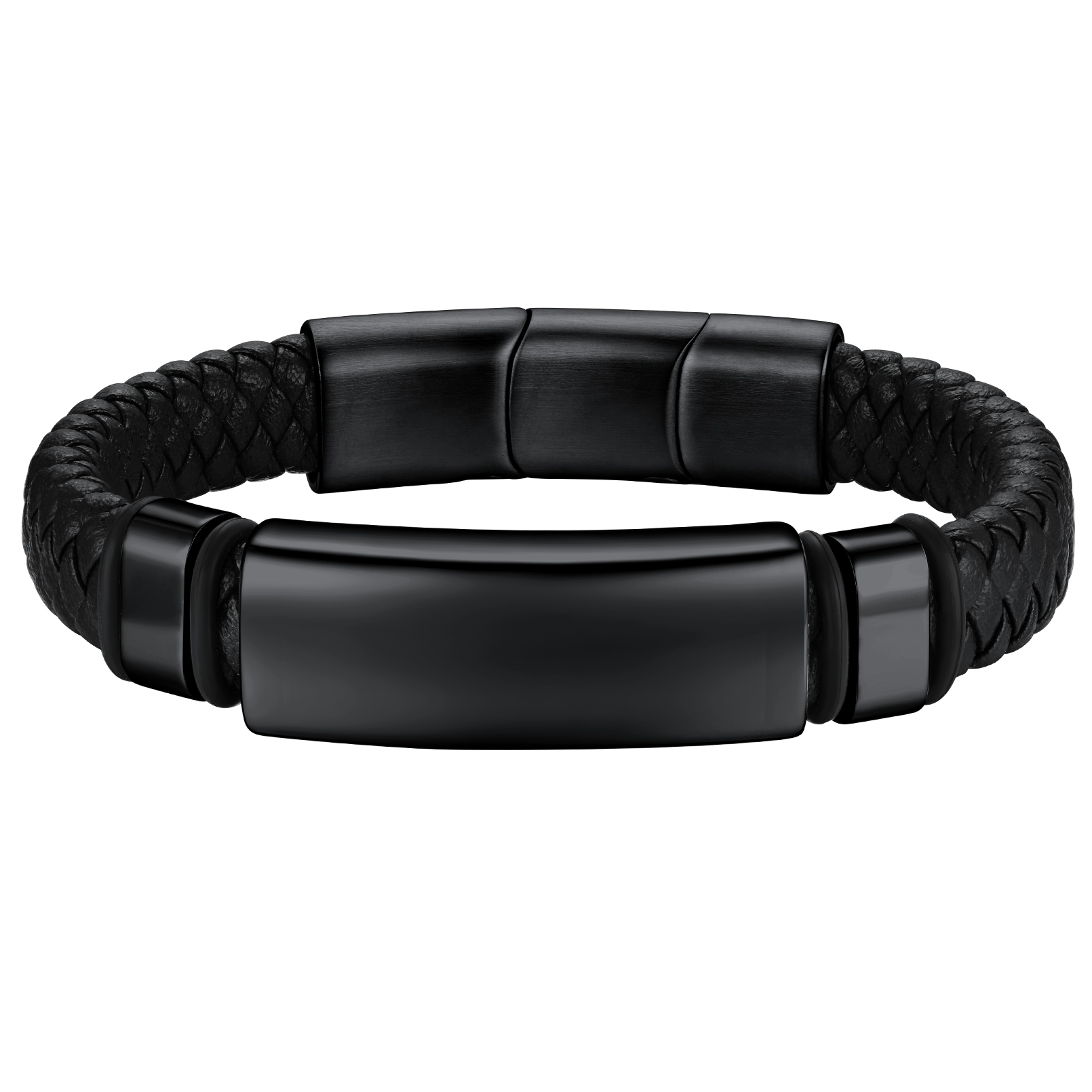 Engraved Leather Bracelet for Men | Braided Black Cuff