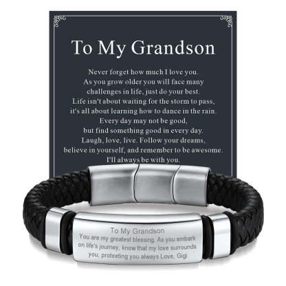 Black leather bracelet gift for grandson, Gigi