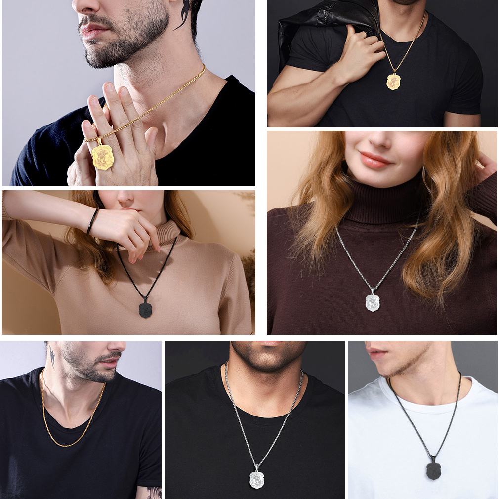 Men and women wearing Saint Michael pendant necklaces