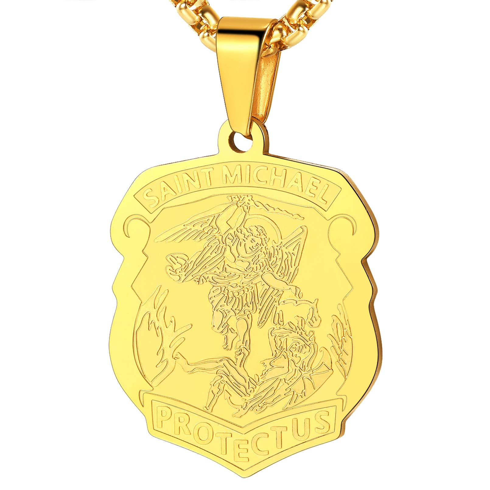 Gold Saint Michael Archangel Shield Pendant