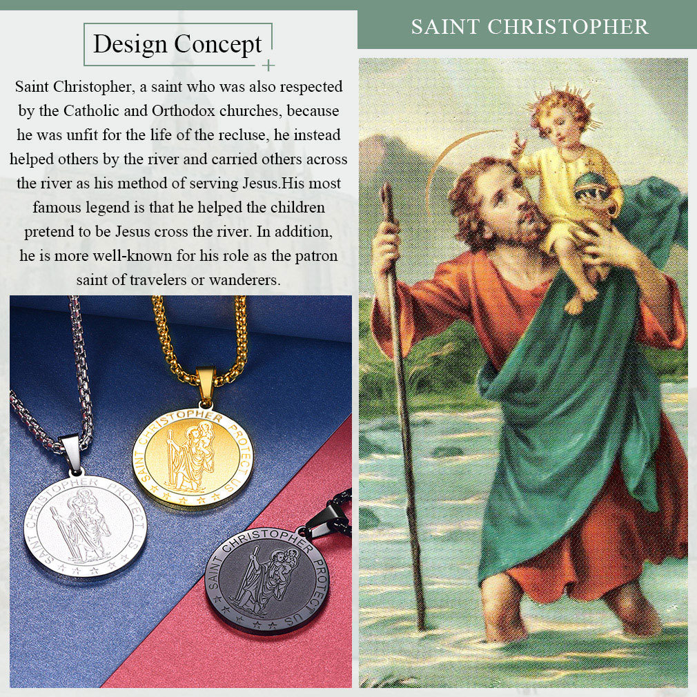 Round St. Christopher Medallion Necklace For Men