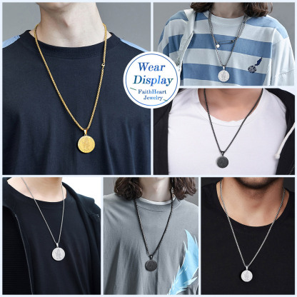 Round St. Christopher Medallion Necklace For Men