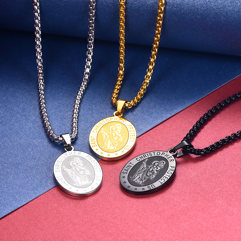 Saint Christopher necklace in silver gold and black finishes