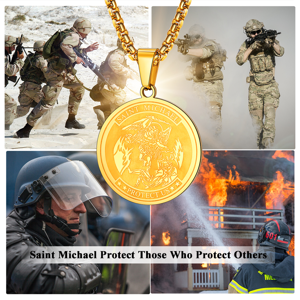 St. Michael Coin Necklace Medal Protection Pendant For Men