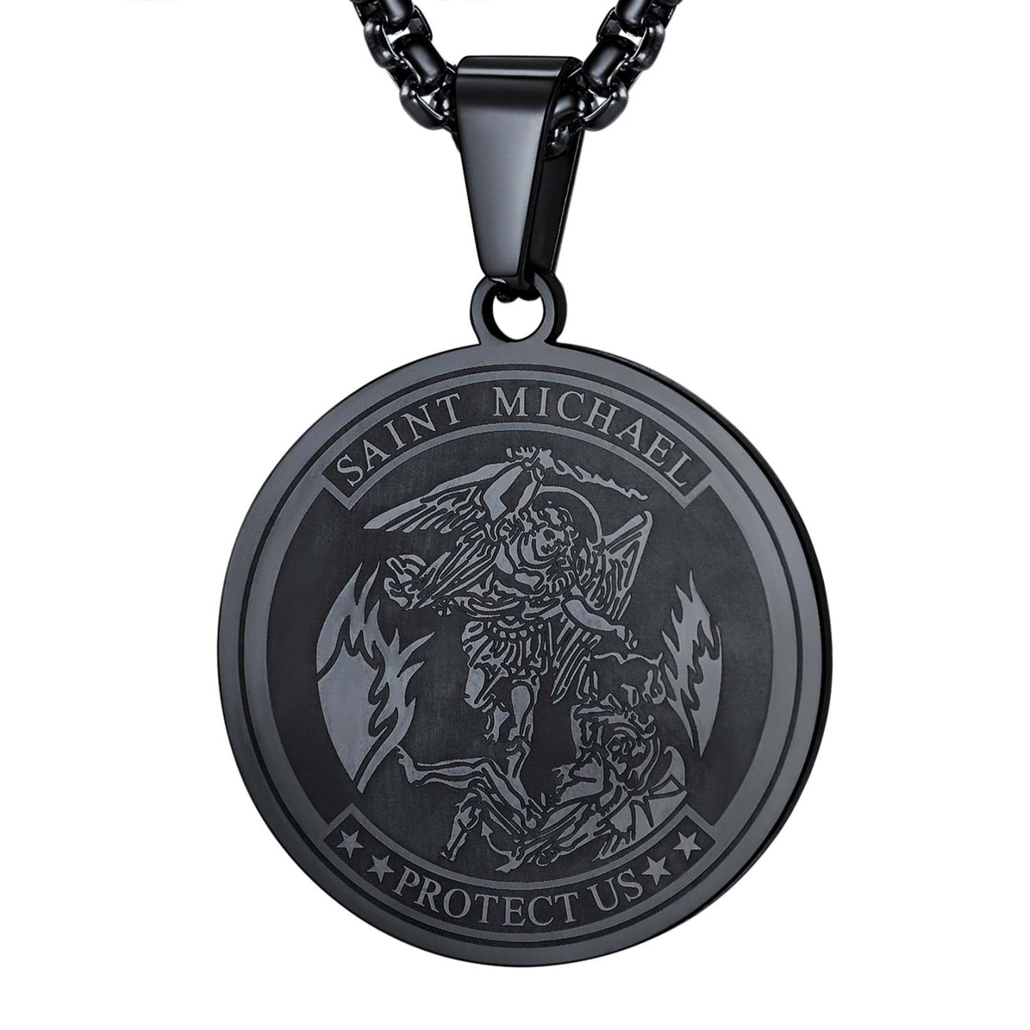 St. Michael Coin Necklace Medal Protection Pendant For Men