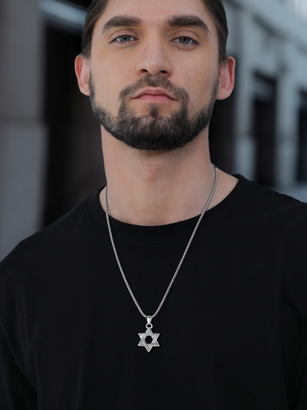 Stainless Steel Star of David Classical Necklace for Men Women