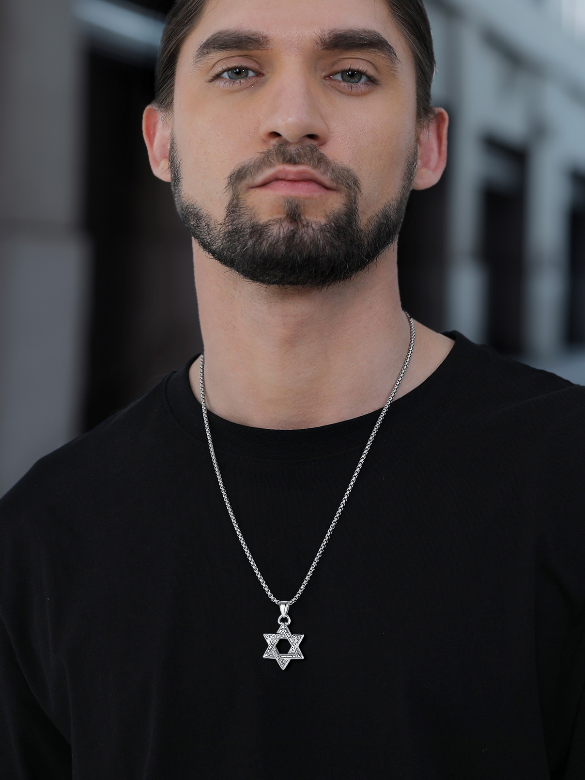 Stainless Steel Star of David Classical Necklace for Men Women