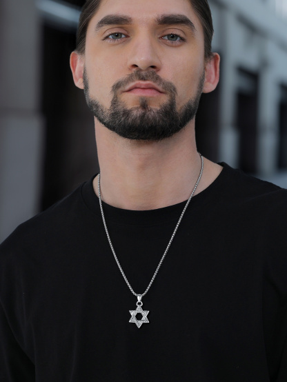 Stainless Steel Star of David Classical Necklace for Men Women