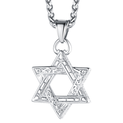 Stainless Steel Star of David Classical Necklace for Men Women