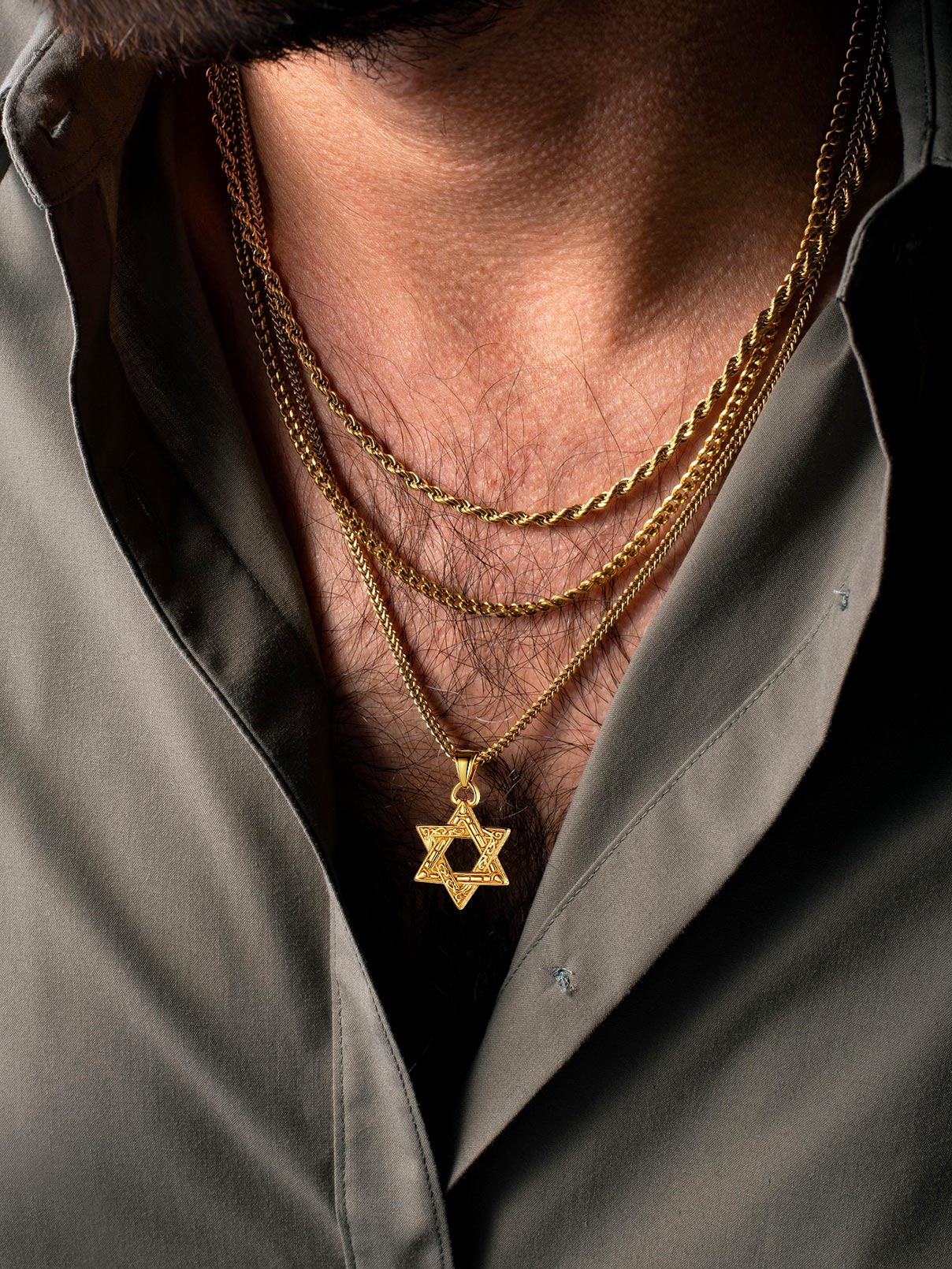 Stainless Steel Star of David Classical Necklace for Men Women