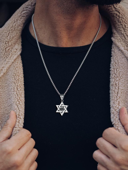 Stainless Steel Evil Eye Star of David Pendant for Men Women