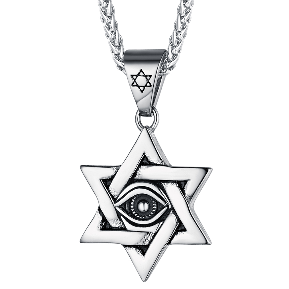 Stainless Steel Evil Eye Star of David Pendant for Men Women