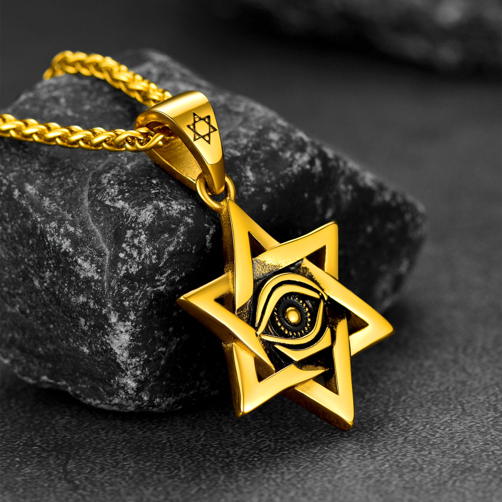 Stainless Steel Evil Eye Star of David Pendant for Men Women