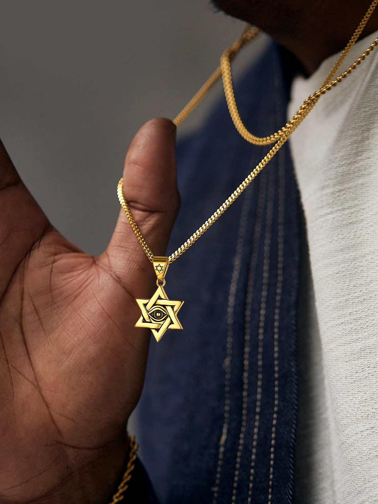Stainless Steel Evil Eye Star of David Pendant for Men Women