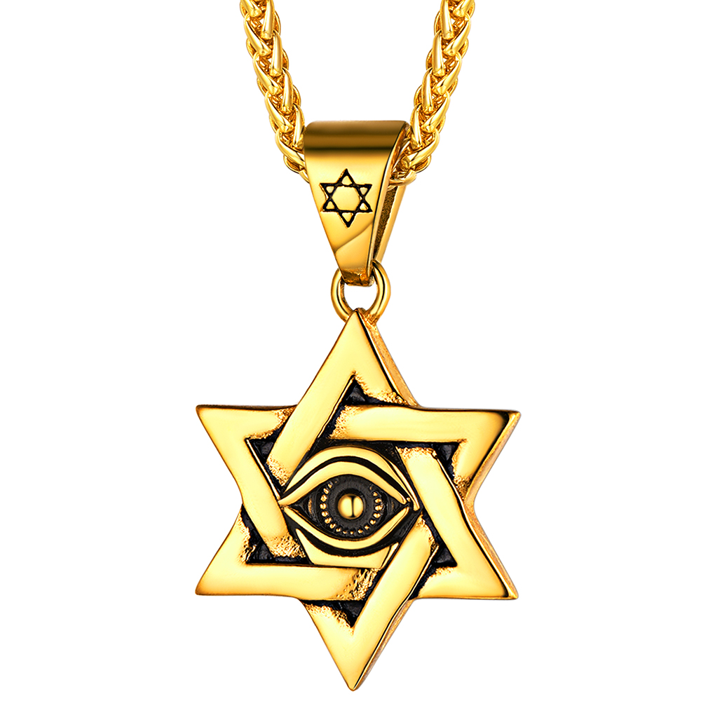 Stainless Steel Evil Eye Star of David Pendant for Men Women