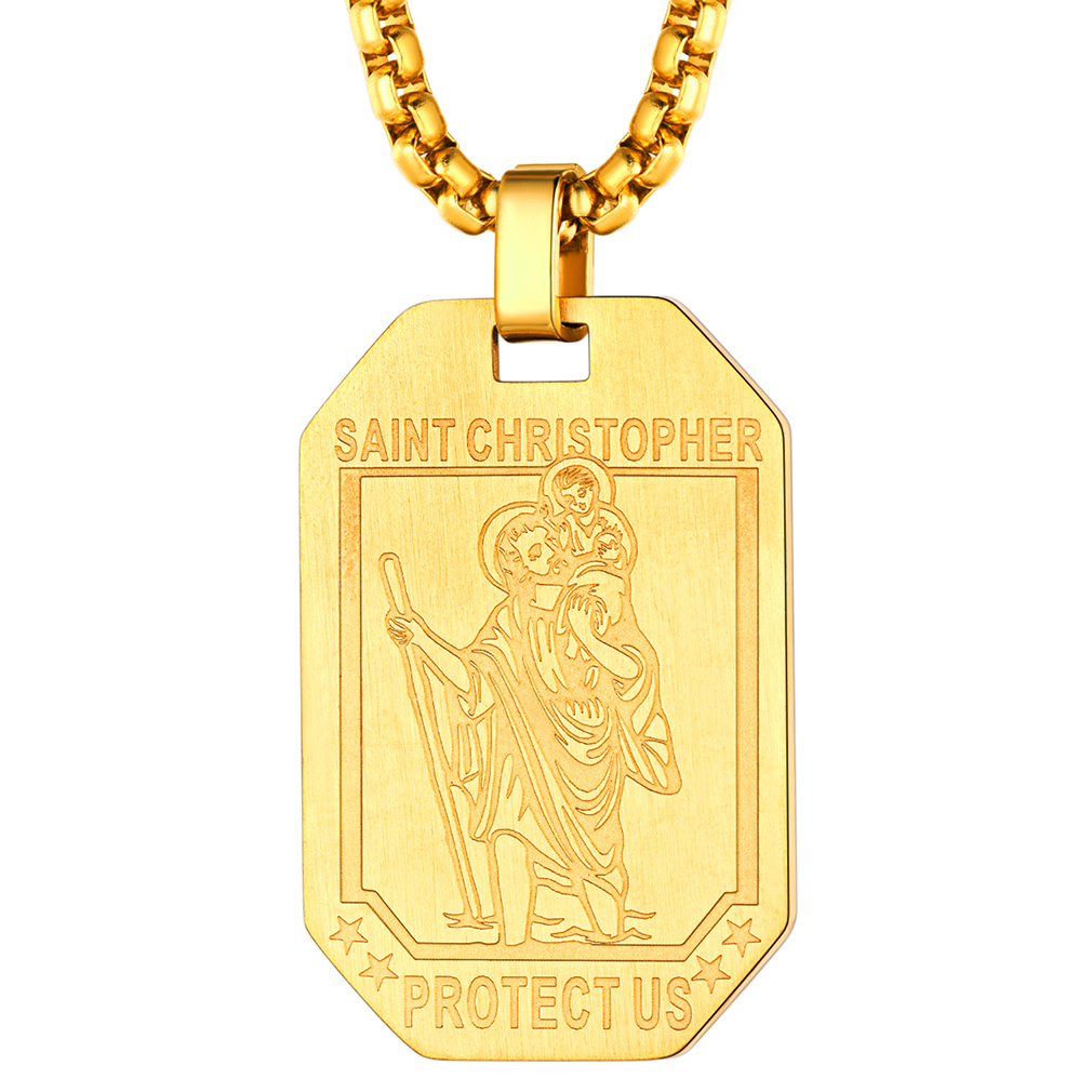 Gold stainless steel Saint Christopher religious necklace