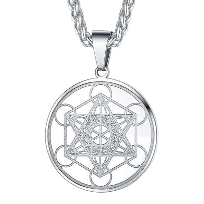 Stainless Steel Metatron's Cube Pendant Necklace 22" for Men Women