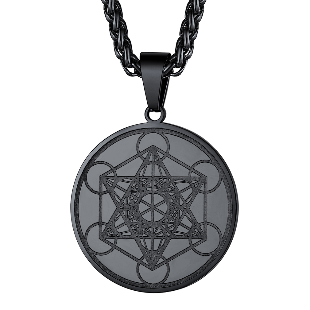 Stainless Steel Metatron's Cube Pendant Necklace 22" for Men Women