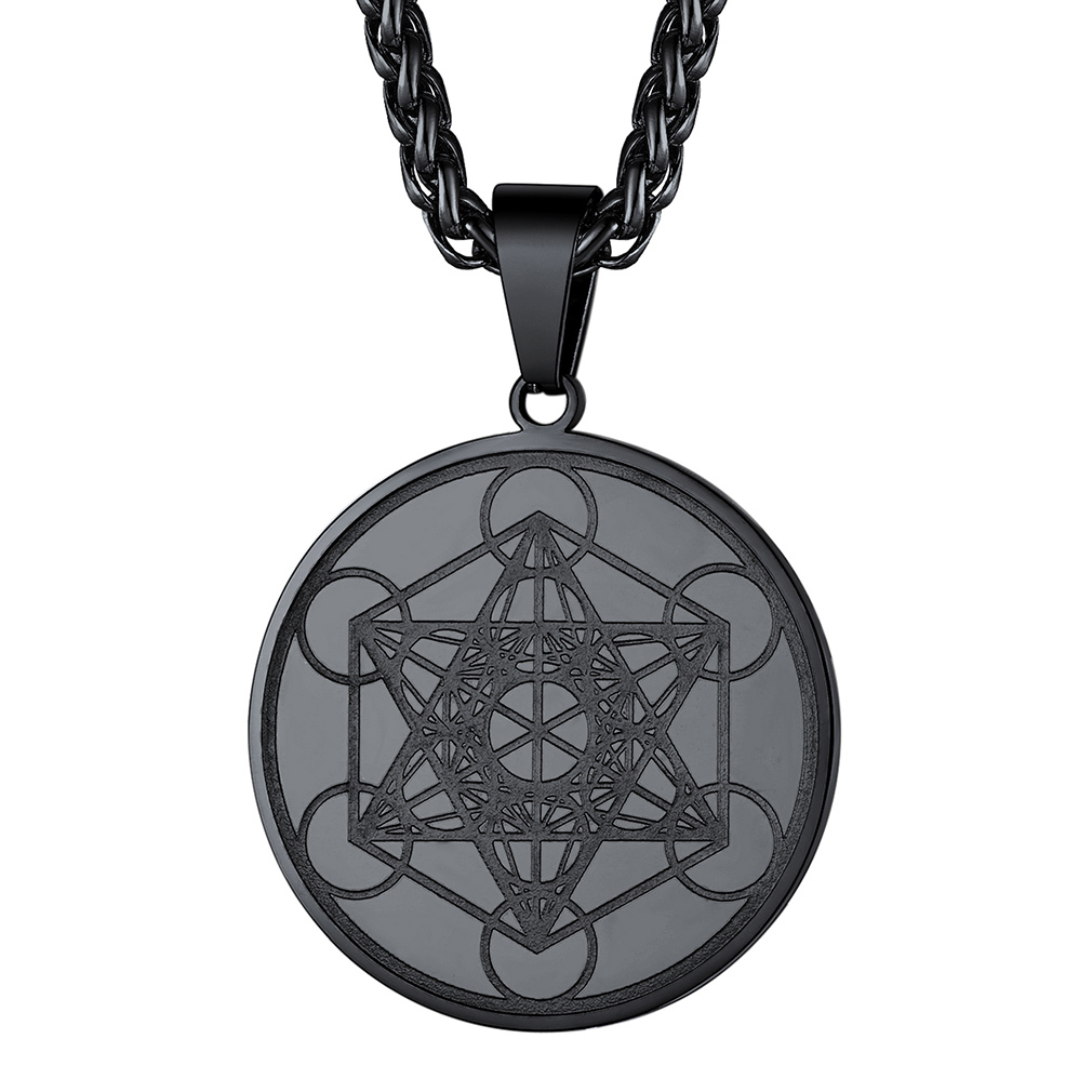 Stainless Steel  Metatron's Cube Pendant Necklace 22" for Men Women