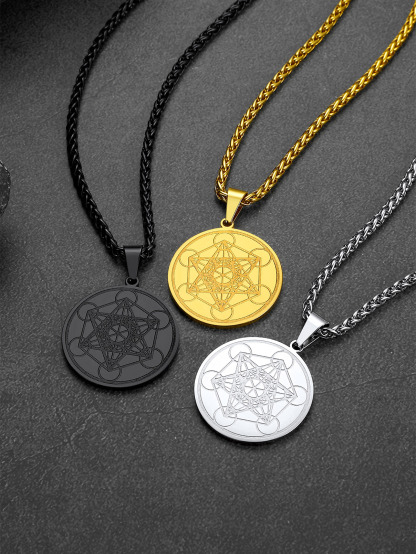 Stainless Steel  Metatron's Cube Pendant Necklace 22" for Men Women