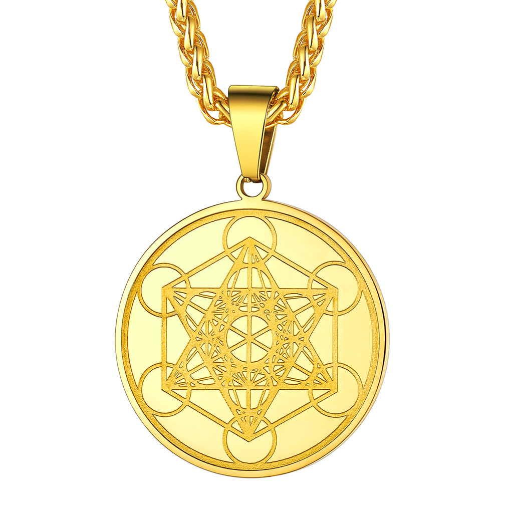 Stainless Steel Metatron's Cube Pendant Necklace 22" for Men Women