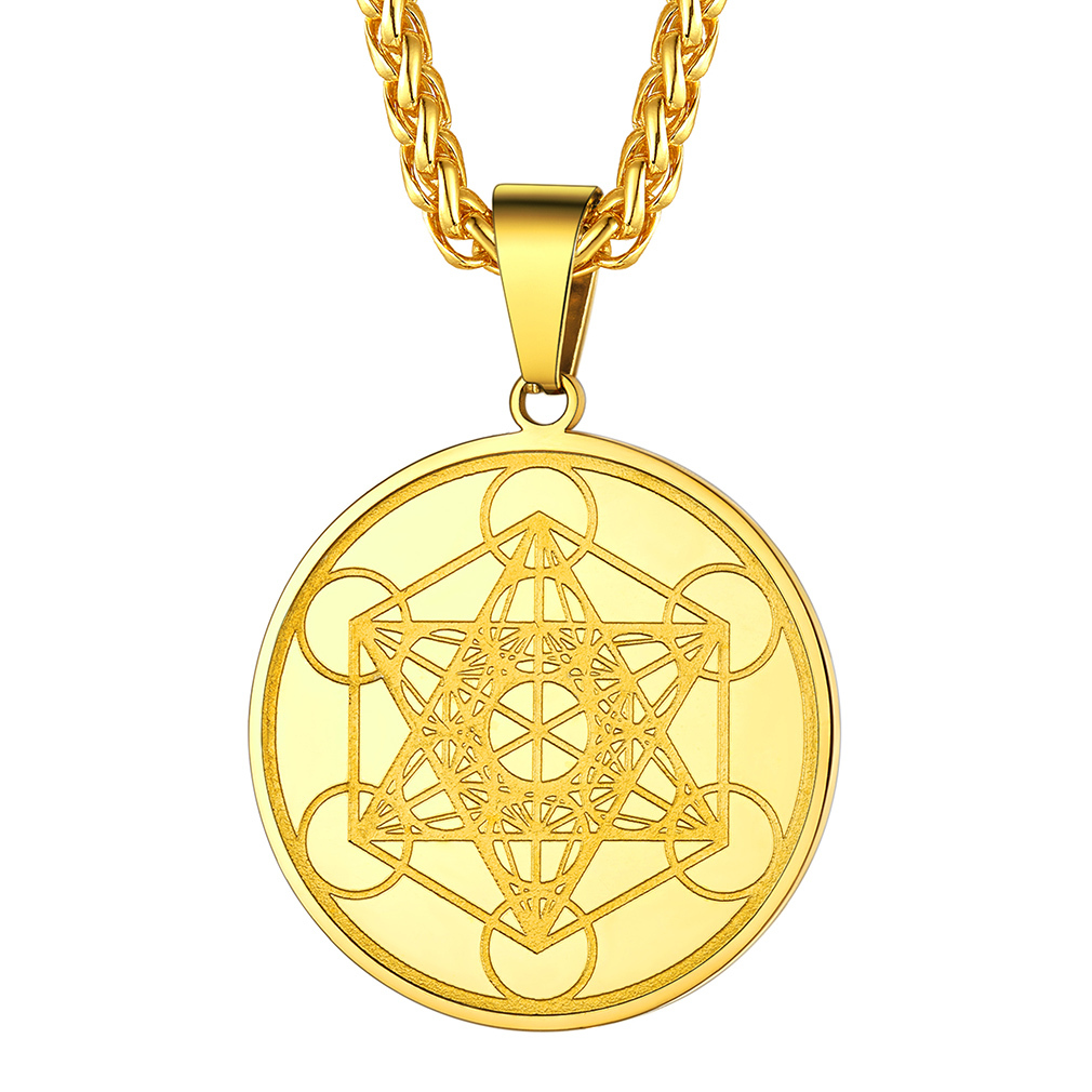 Stainless Steel  Metatron's Cube Pendant Necklace 22" for Men Women