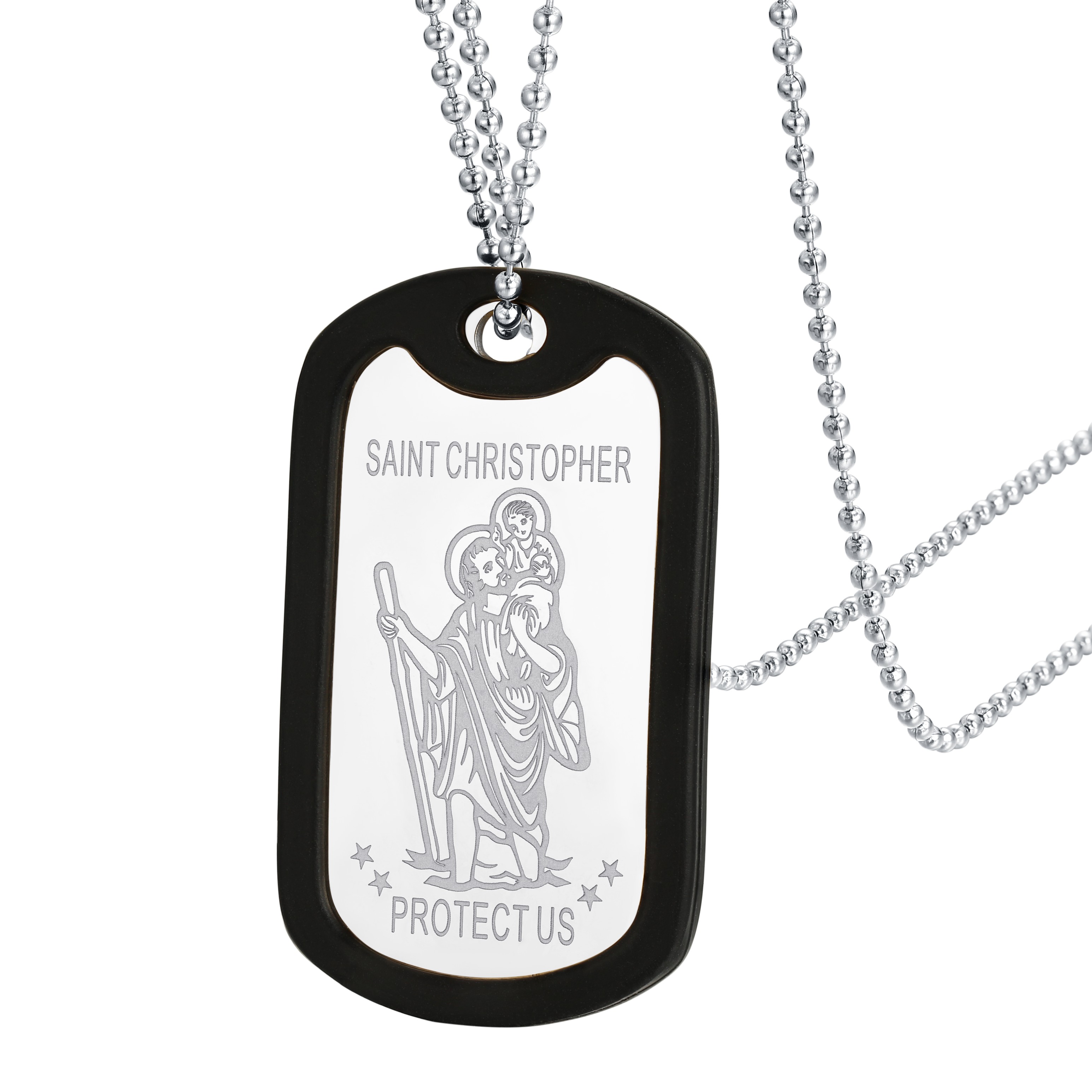 Custom Engraved  St Christopher Pendant Dog Tag Necklace For Men