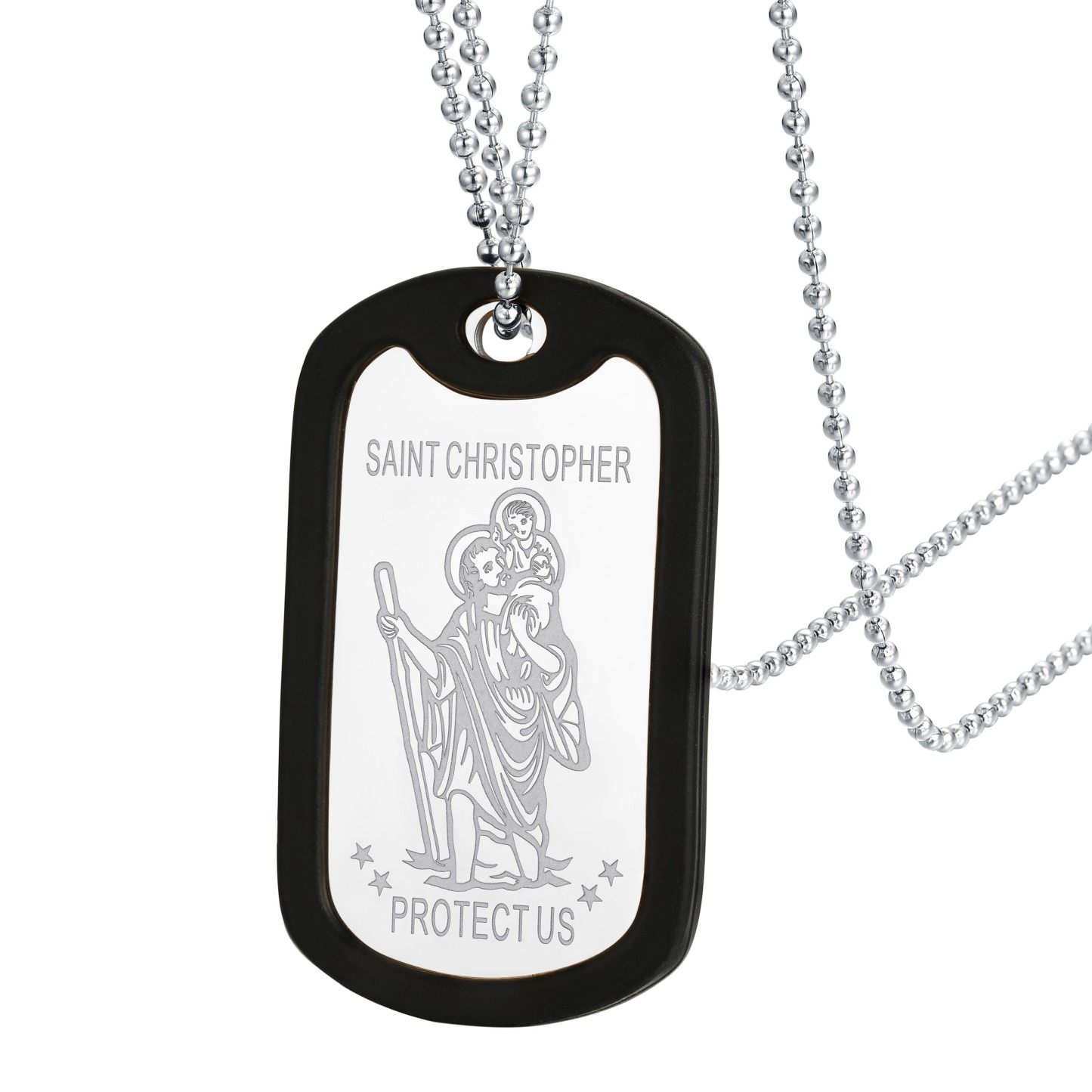 Custom Engraved  St Christopher Pendant Dog Tag Necklace For Men
