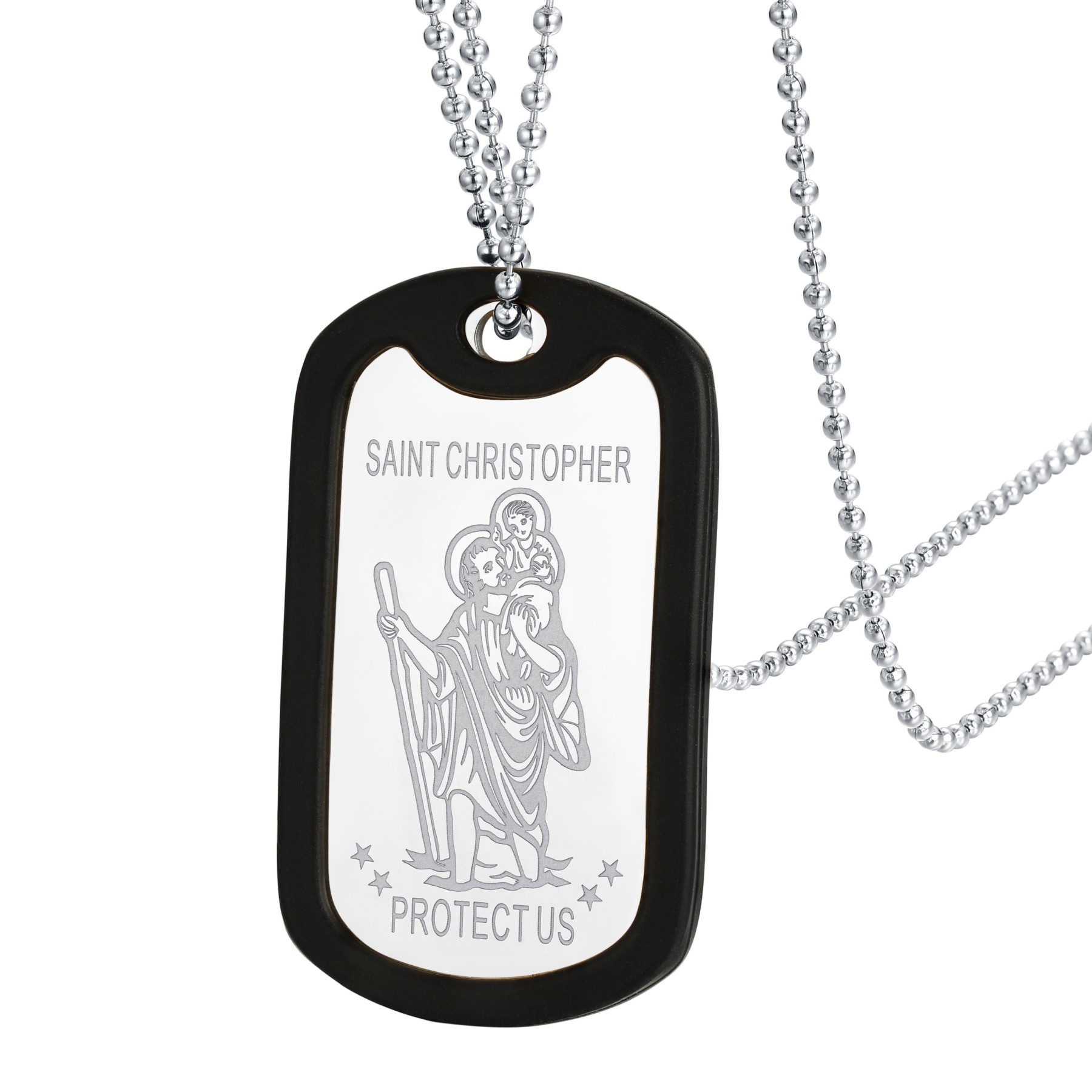 Custom Engraved  St Christopher Pendant Dog Tag Necklace For Men