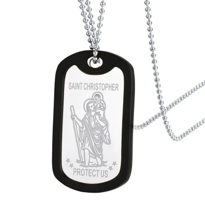 Custom Engraved  St Christopher Pendant Dog Tag Necklace For Men