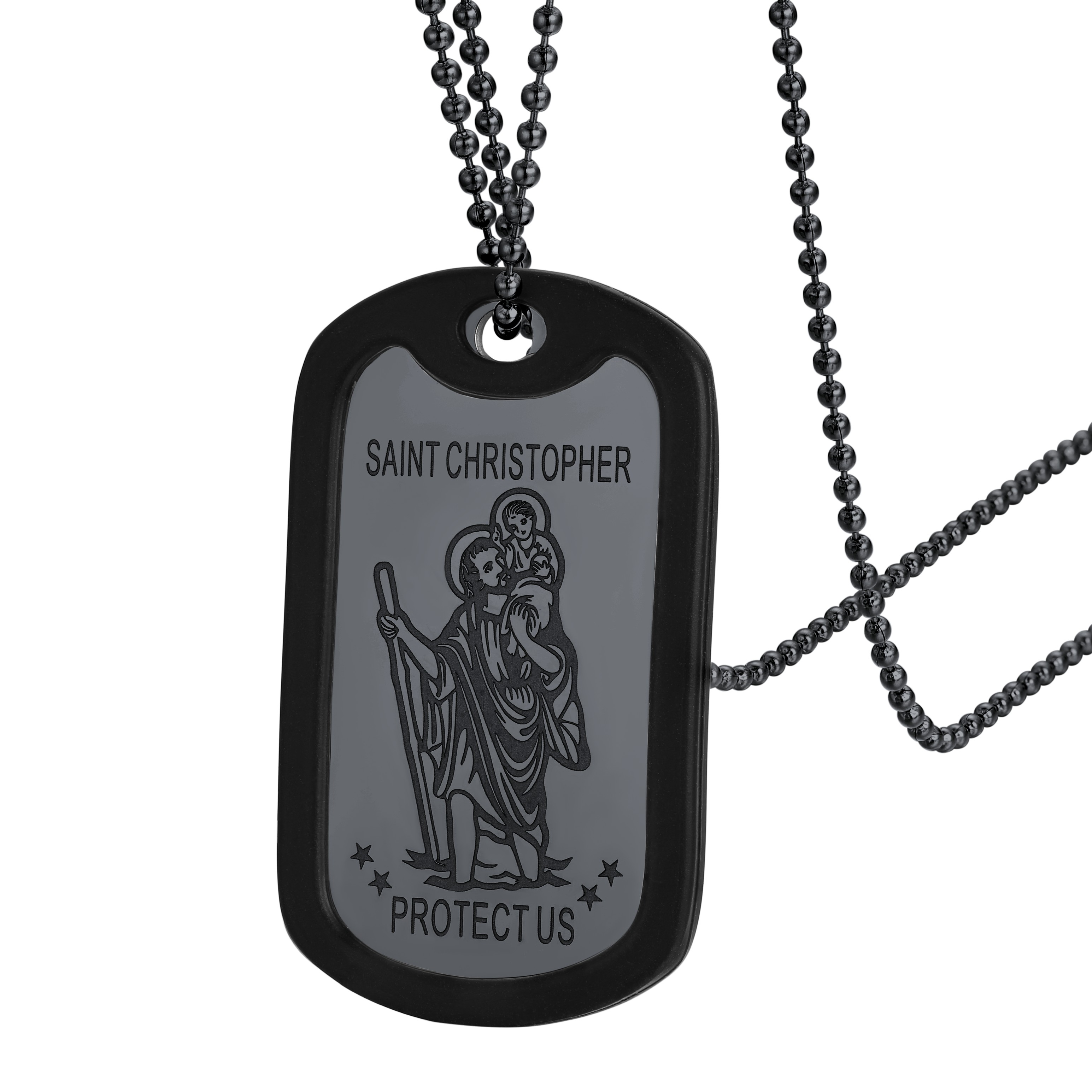 Custom Engraved St Christopher Pendant Dog Tag Necklace For Men