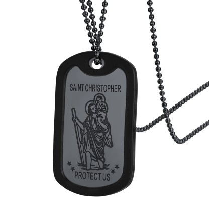 Custom Engraved  St Christopher Pendant Dog Tag Necklace For Men