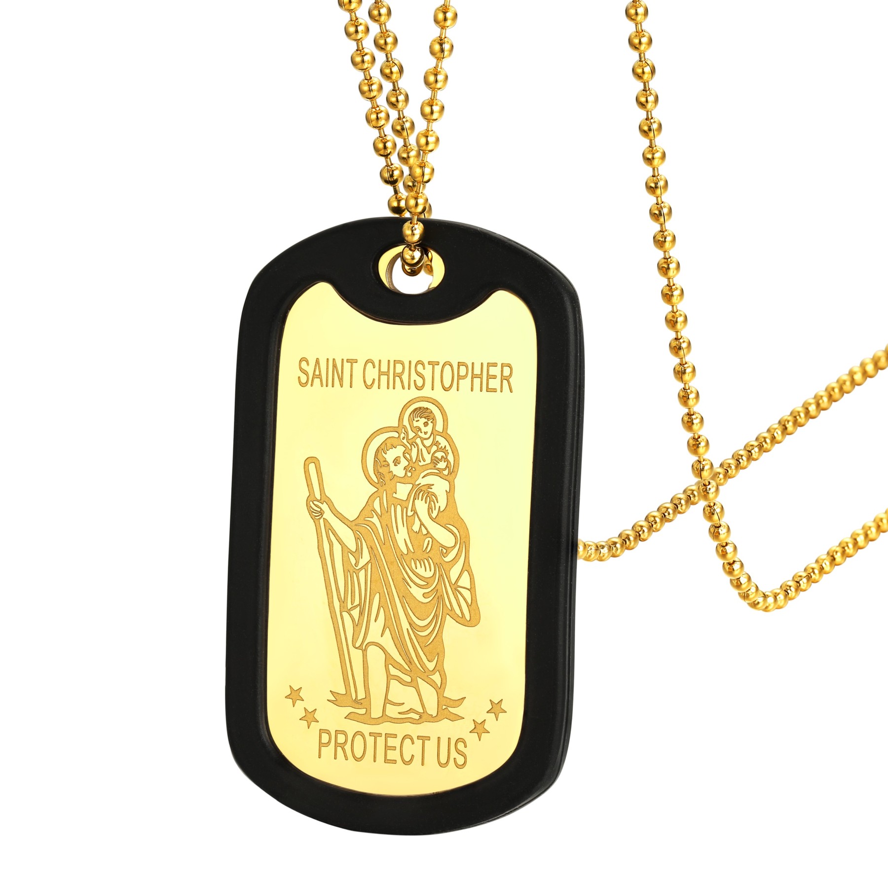 Custom Engraved St Christopher Pendant Dog Tag Necklace For Men