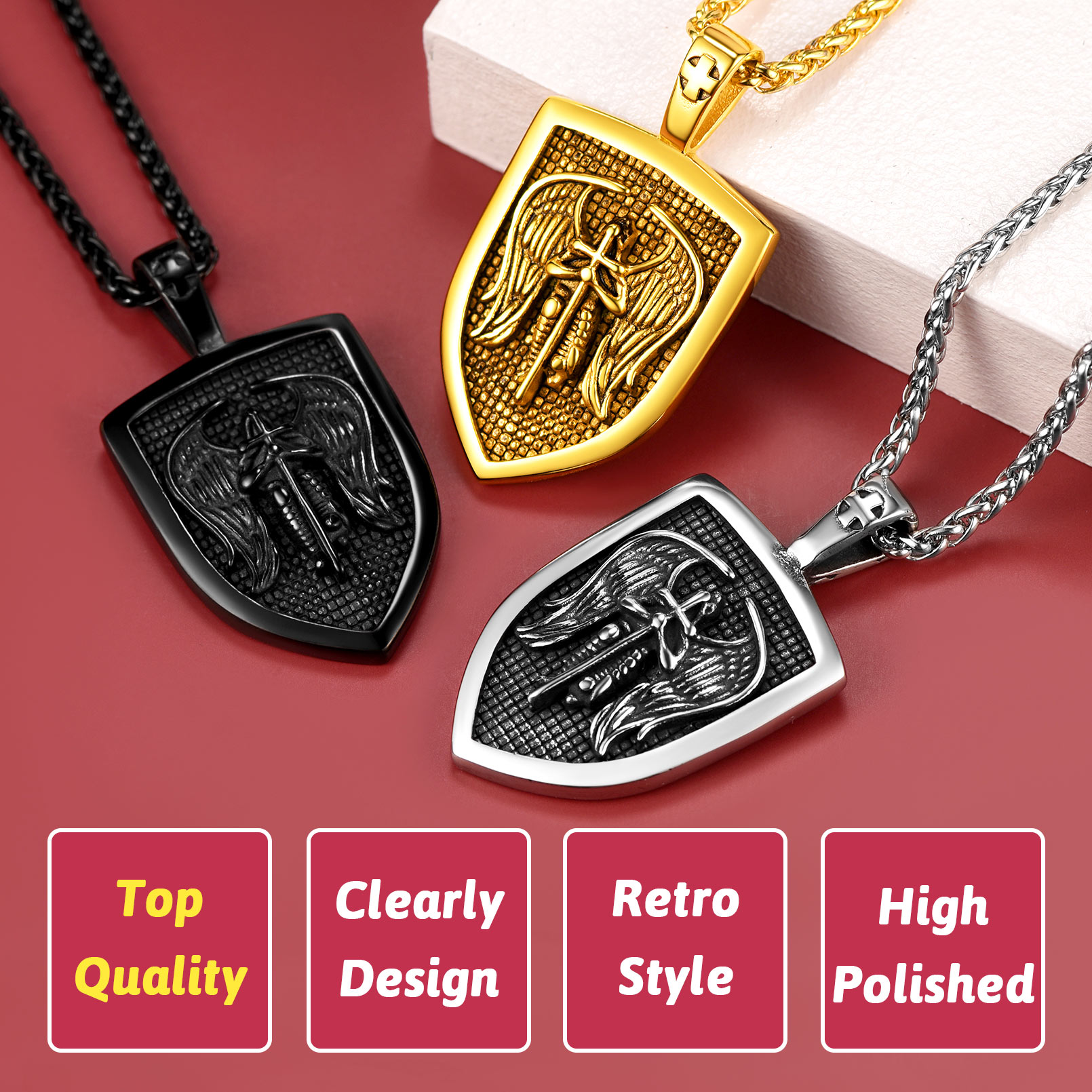 Shield Archangel St. Michael Necklace for Men