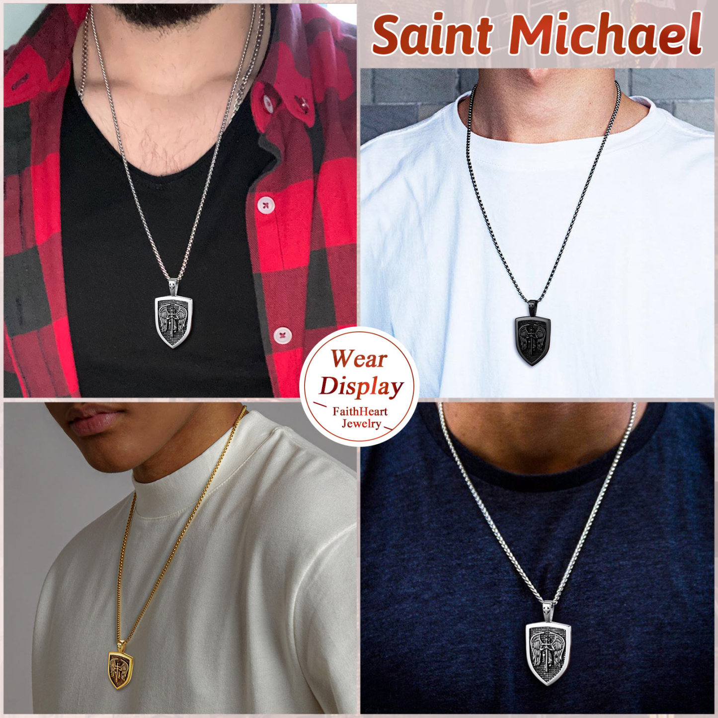 Shield Archangel St. Michael Necklace for Men