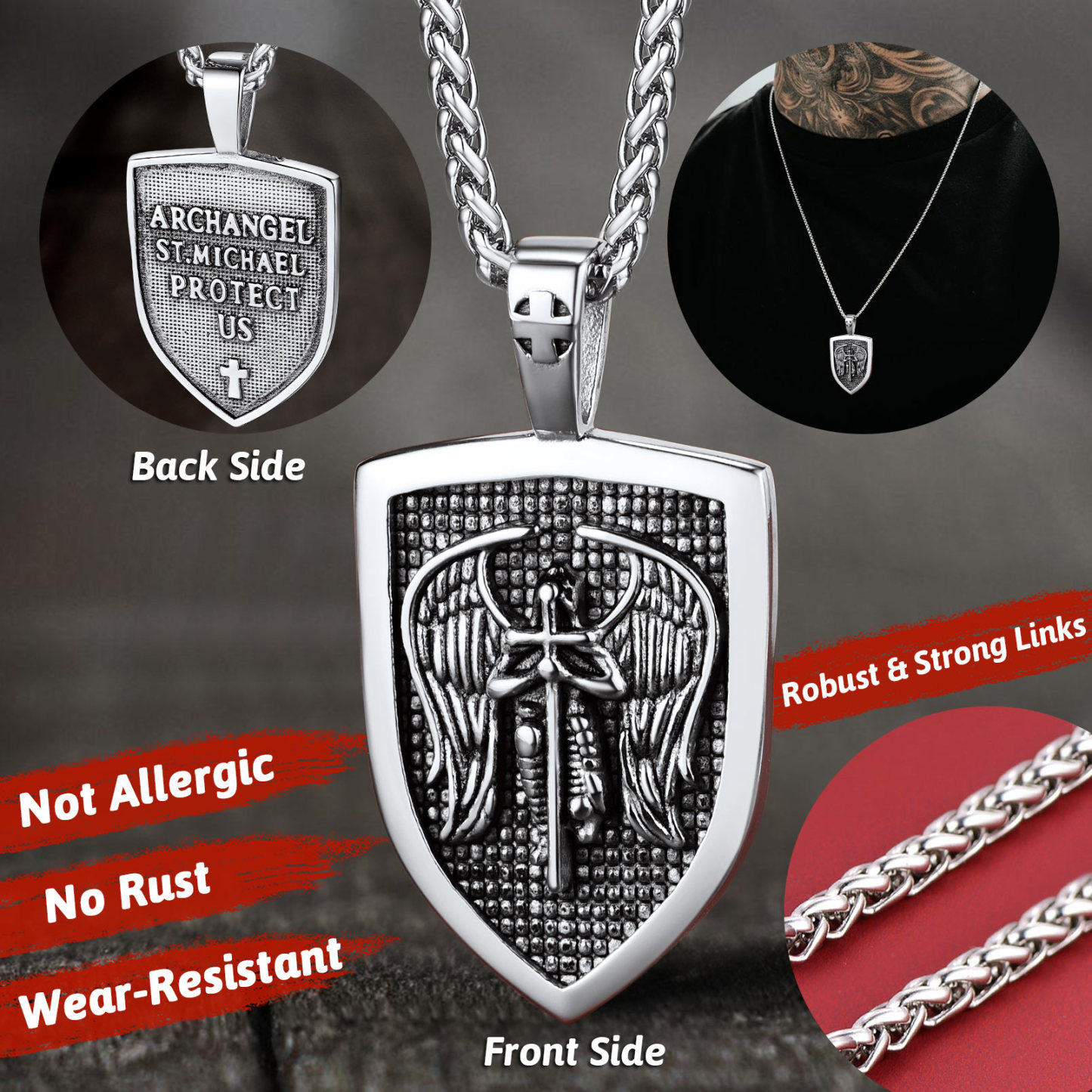 Shield Archangel St. Michael Necklace for Men