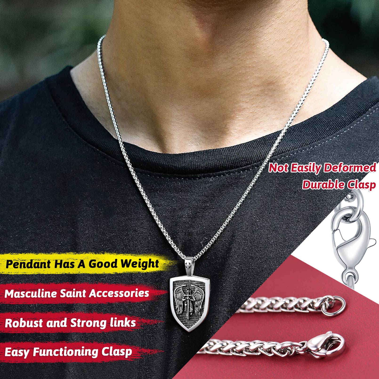 Shield Archangel St. Michael Necklace for Men
