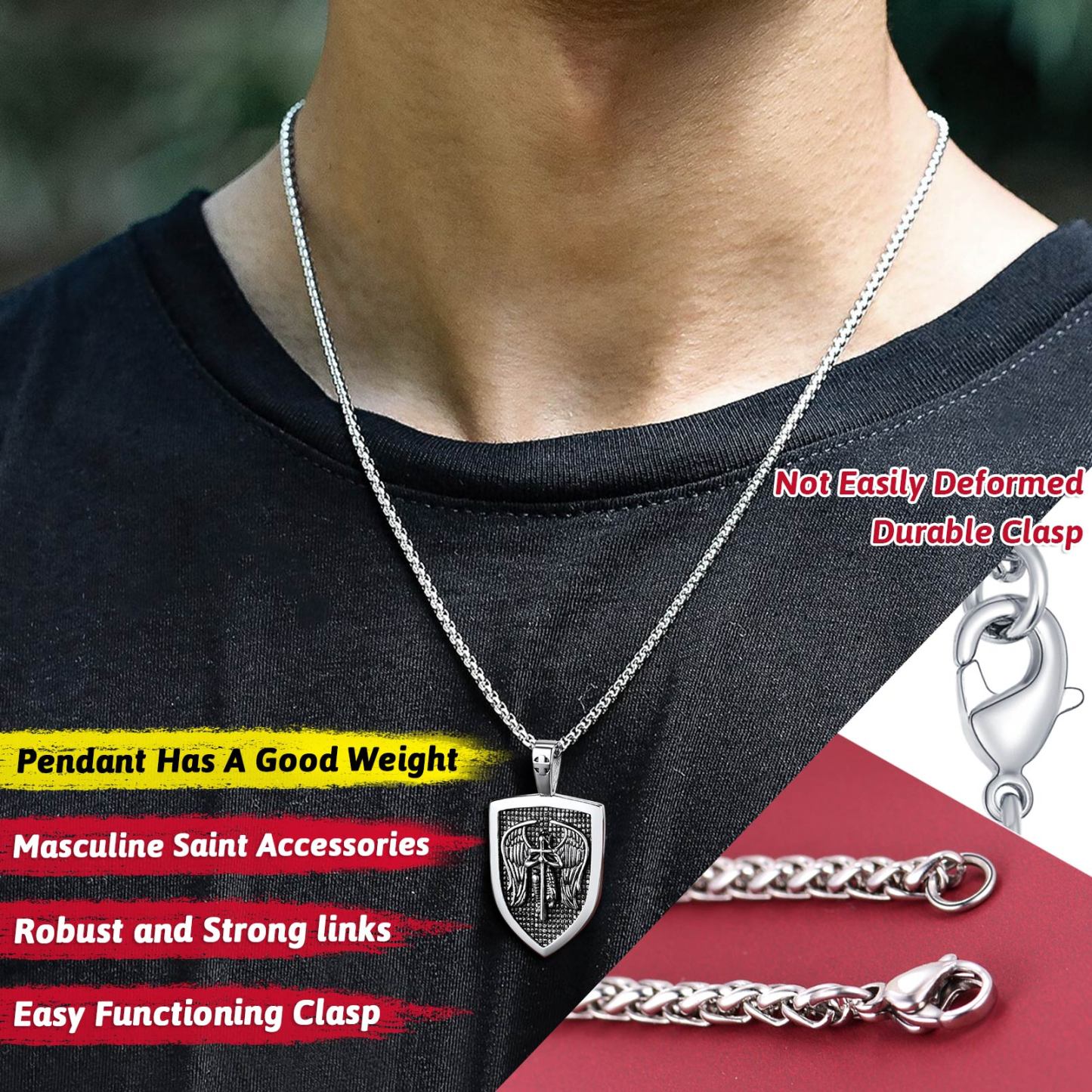 Shield Archangel St. Michael Necklace for Men
