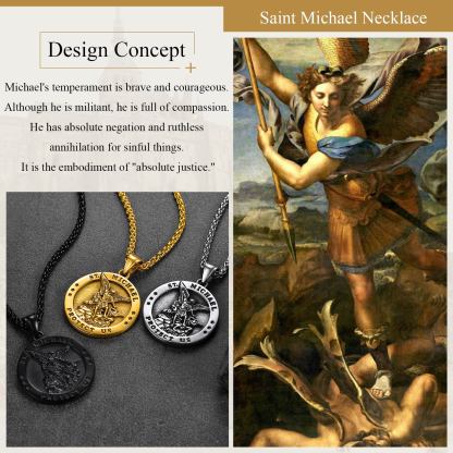 Round St. Michael Medallion Pendant Necklace For Men