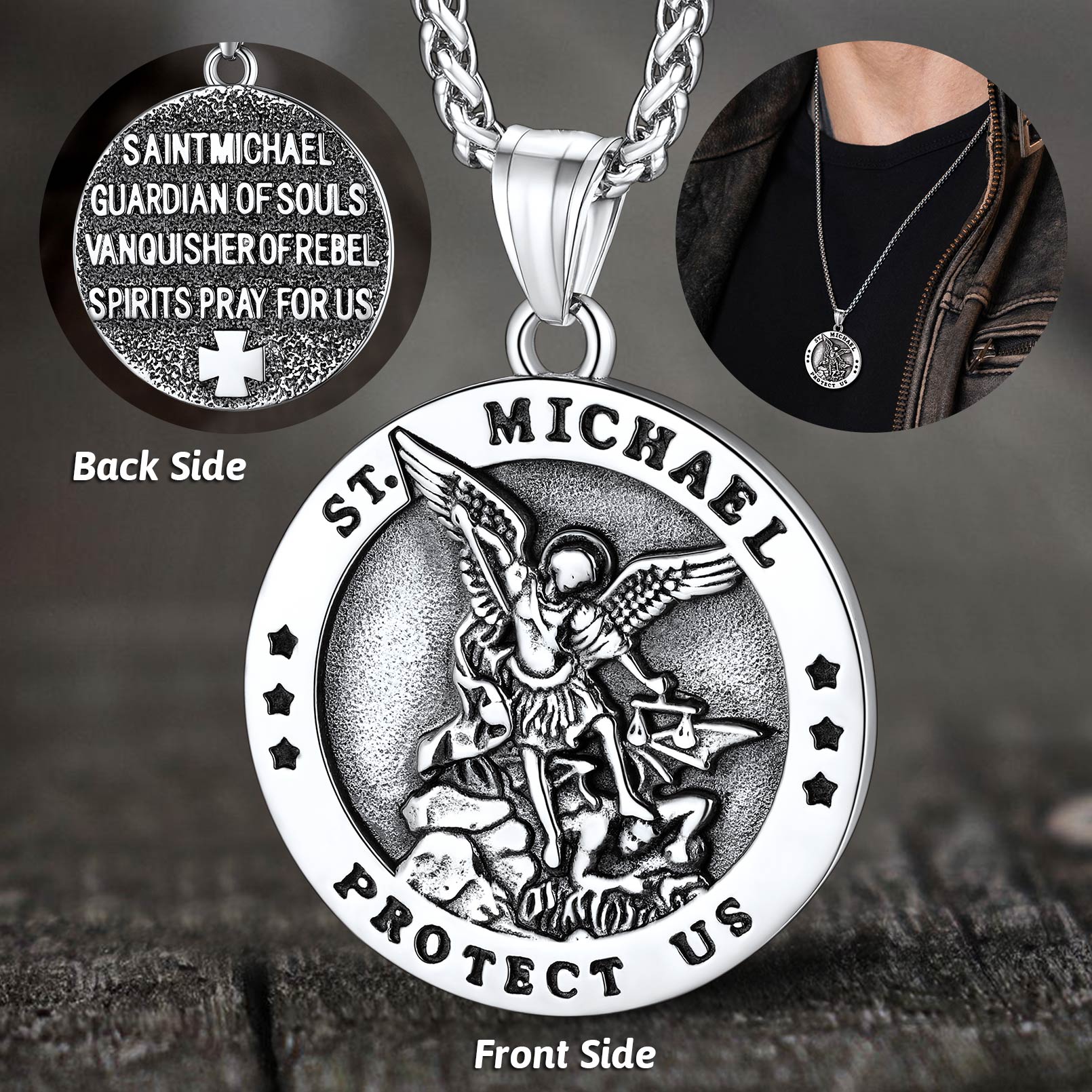 Round St. Michael Medallion Pendant Necklace For Men