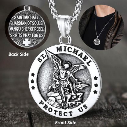 Round St. Michael Medallion Pendant Necklace For Men