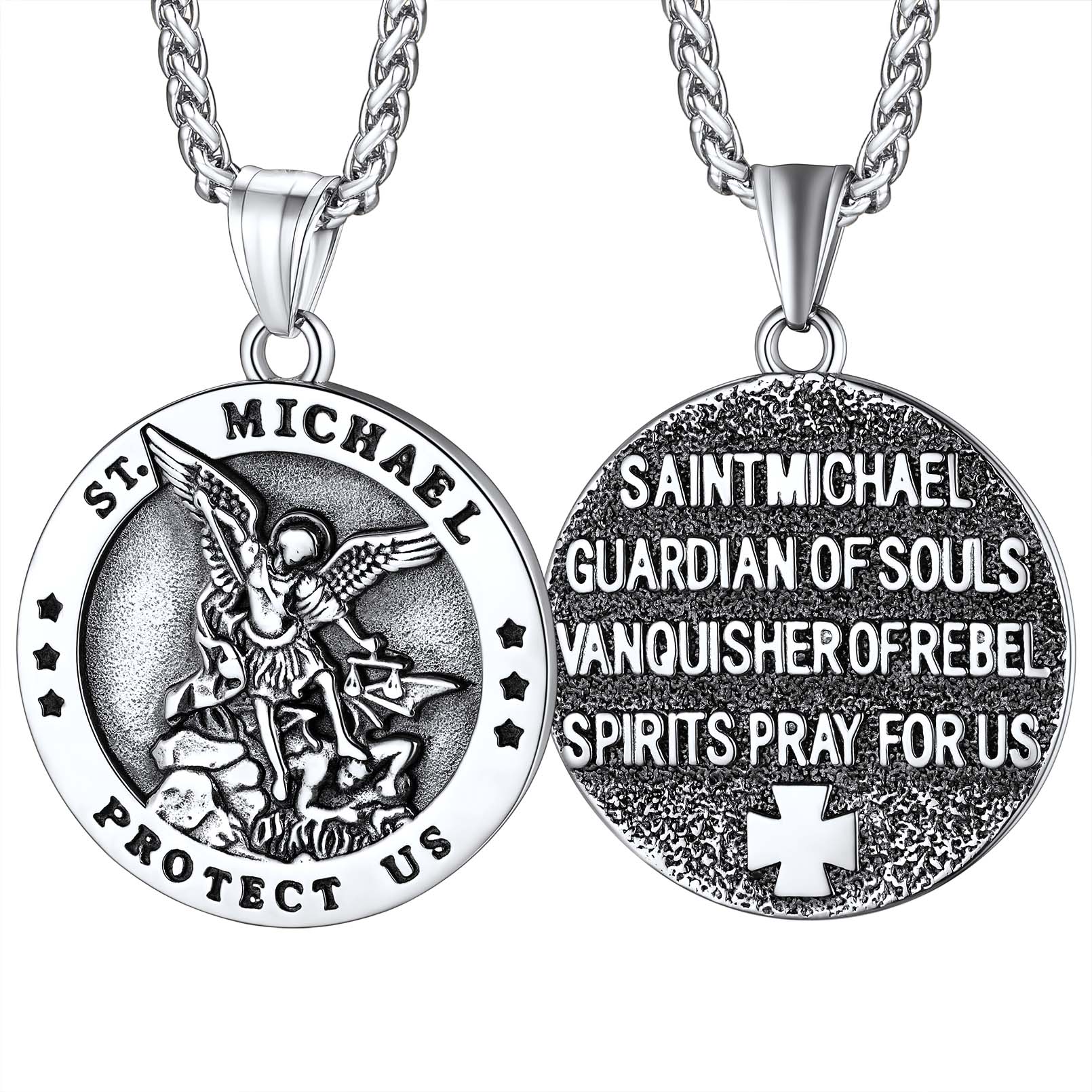 Round St. Michael Medallion Pendant Necklace For Men