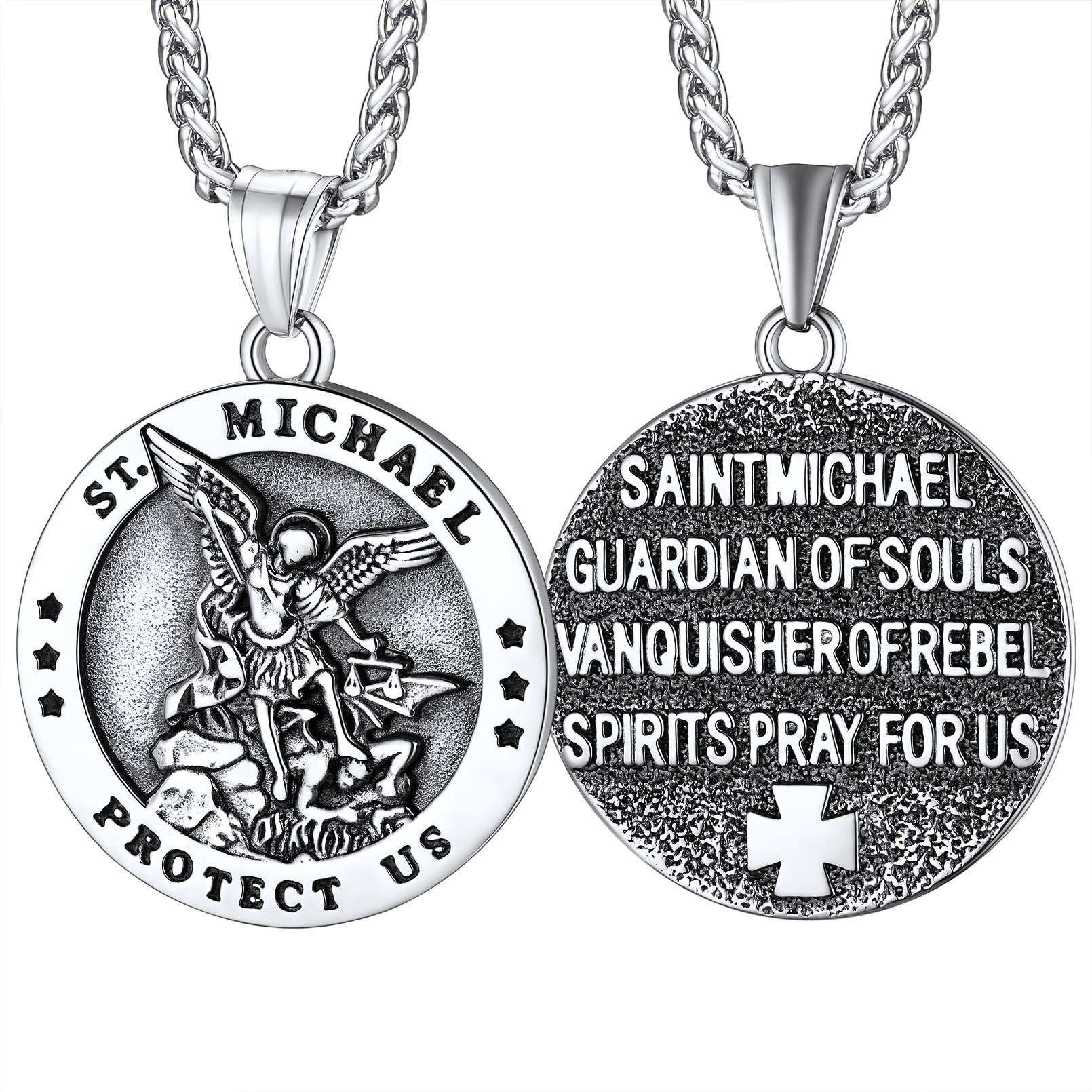 Round St. Michael Medallion Pendant Necklace For Men