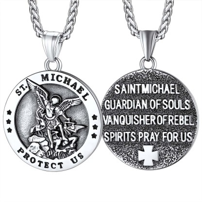 Round St. Michael Medallion Pendant Necklace For Men