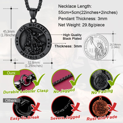 Round St. Michael Medallion Pendant Necklace For Men